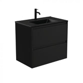 Fienza 750mm Dolce Matte Black Top Amato Double Draw Wall Hung Vanity - Satin Black